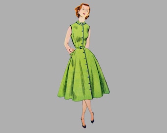 1952 One-Piece Dress Pattern Simplicity 3851, Bust 30 inches, Complete, Short sleeves or sleeveless, Simple to make, with or without collar