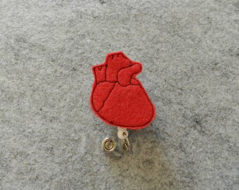 Anatomical Heart Badge Reel, Medical Badge Reel, ID Badge Holder clip, Graduation Gift, Retractable, Felt, Feltie, Cardiac, Cardiology