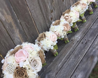 Rustic Elegance Bouquet, Blush Bouquet, Burlap Bouquet, Rustic Bouquet, Rustic Brooch Bouquet,