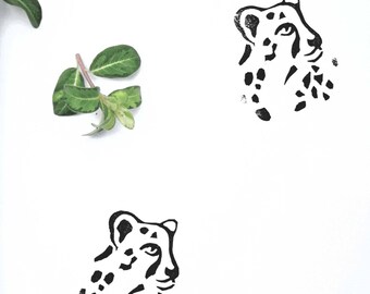 Hand carved rubber stamp cheetah