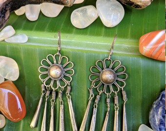 Silver flower boho earrings