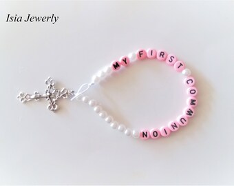First communion pendant gift for girl with cross
