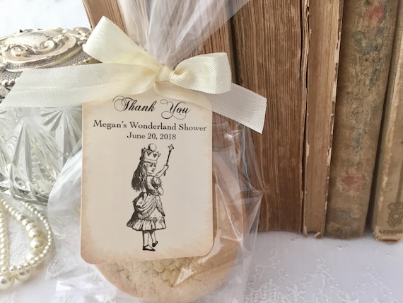 Alice in Wonderland Bridal Shower Cellophane Treat Bags, Cookie Favor Bags, Cello Favor Bags, Tags, Ribbon, Set of 10