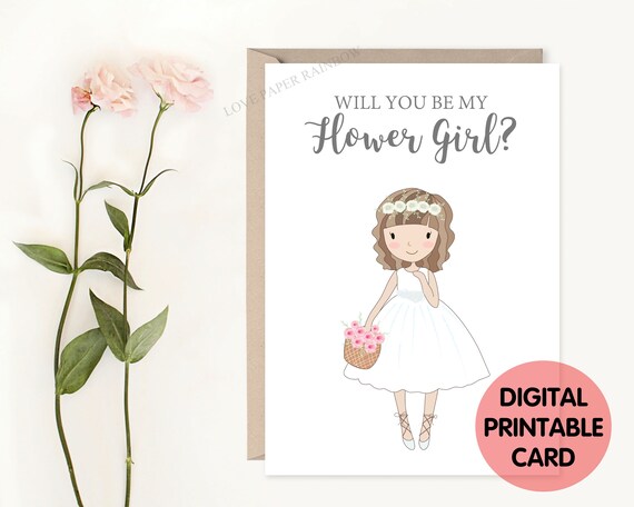 flower girl card printable, will you be my flower girl, flower girl proposal, cute flower girl card