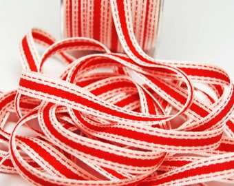 Sold Color Band Ribbon with Stitched Edge -- 3/8 inch -- Red Cream -- 3 yards