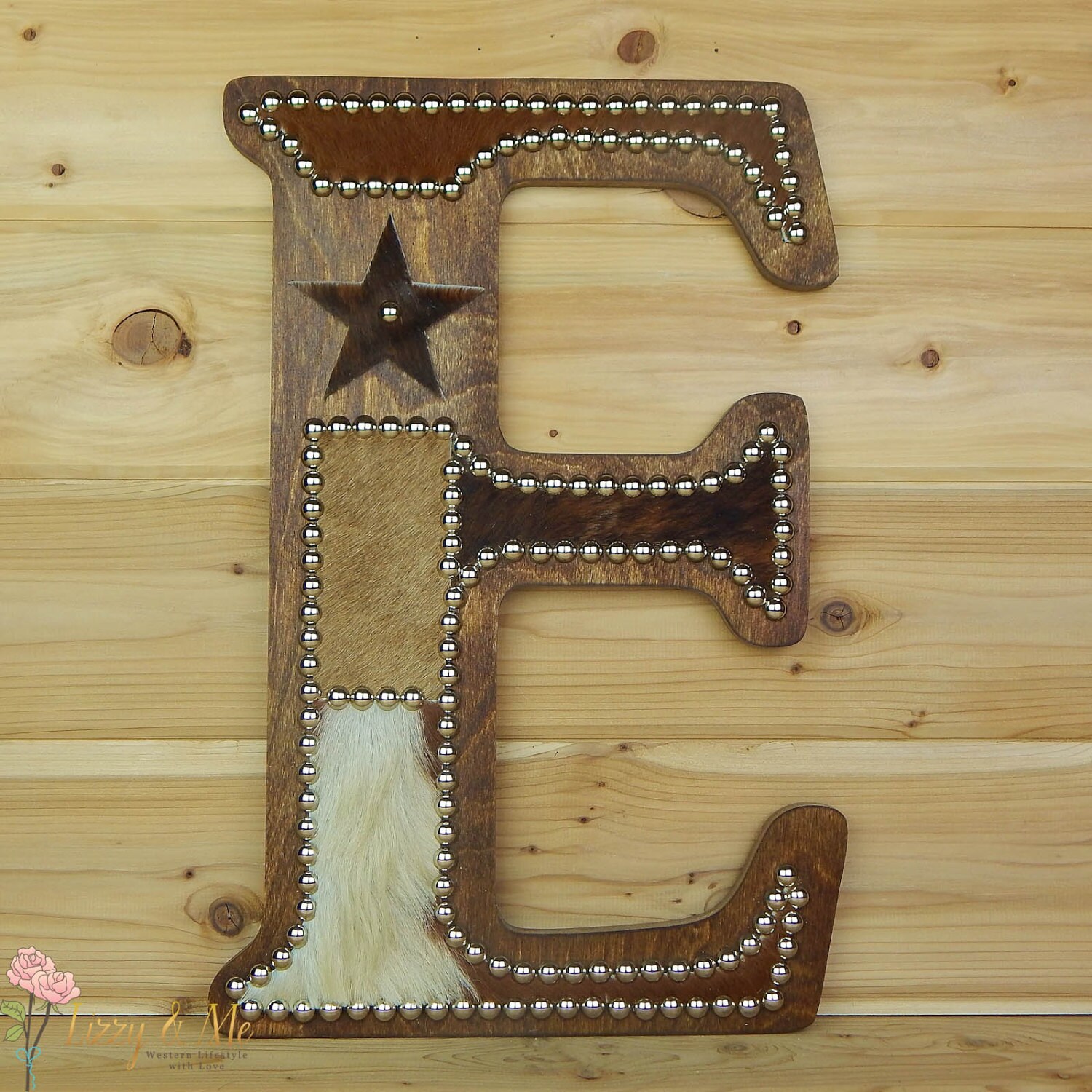 Cowhide Wall Letter E Western Home Decor Wall Hanging