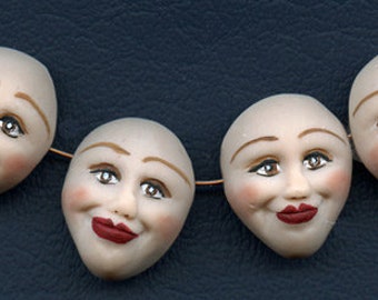 Face Beads Lot of 4 1 " x 7/8" Polymer Finely Detailed Side Drilled TDFB 3