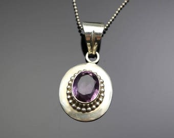 Vintage Sterling Silver Amethyst Pendant, large 8+ carat, 24" Sterling Silver necklace chain, estate jewelry, February birthstone