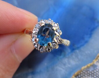 Vintage 9ct Gold Topaz and Diamond Ring, Size L, Statement Ring, Vintage, Topaz, Engagement Ring, Diamond, Gold, Jewellery