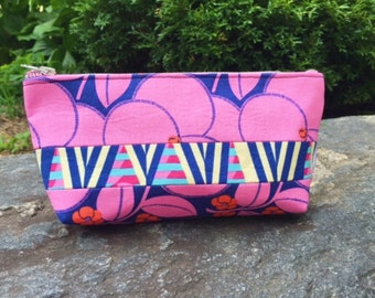 Navy Blue Bloom Makeup Bag, Cosmetic Case, Toiletry Bag, Cosmetic Bag, Makeup Case