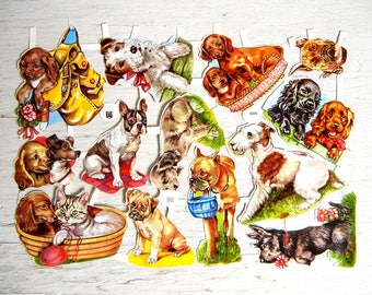 EAS German Paper Scrap Dogs Puppies | Boxer Terrier Wiener Spaniel Scotty Dogs | Cut Scrap | Embossed Diecut Scrap | EAS 3126
