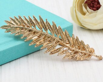 Gold Leaf Branch Barrette Pin, Leaf Hair Clip, Woodland Romantic Rustic Wedding, Bridal Bridesmaid Gift for Her