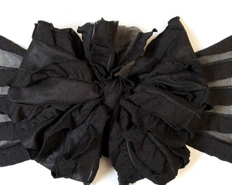 Black ruffle messy bow, messy bows, messy ruffle bow, messy ruffle bow headband, messy bow headband, hair bows, messy headbands