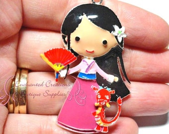 2" Mulan With Mushu Inspired Charm, Chunky Pendant, Keychain, Bookmark, Zipper Pull, Chunky Jewelry, Purse Charm