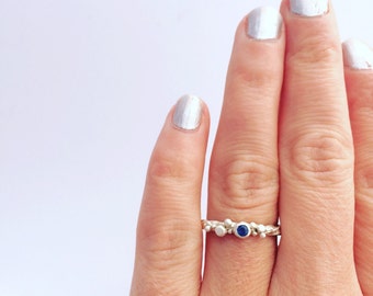 Sapphire ring, sapphire stacking ring, silver sapphire ring, blob ring,