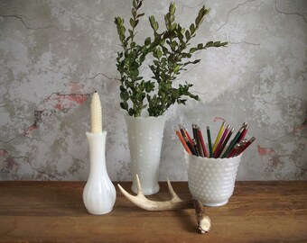 Milk Glass Vase Collection , Vintage Set of 3 Translucent White Milk Glass Vases , Instant Collection , Cottage Chic Bridal Wedding Decor