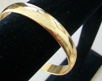 Vintage Monet gold tone bangle bracelet, signed Money, small, simple, modern style, reflective, retro, minimalist