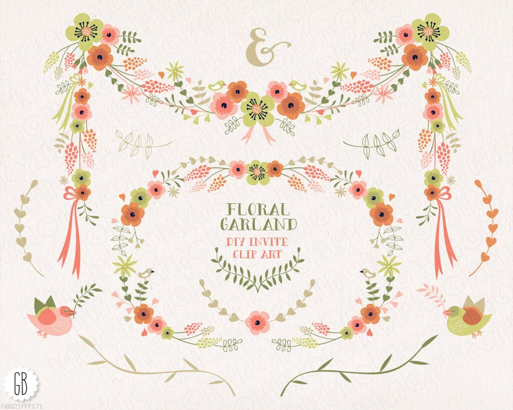 Floral frames flower wreaths garland wedding clip art