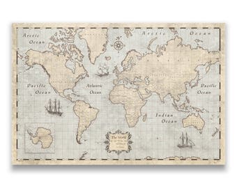 world travel push pin map rustic vintage cork pin board canvas rustic vintage style