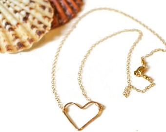 Heart Choker Gold, Gold Heart Necklace, Open Heart Necklace, Mini Heart Choker