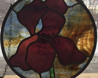 Deep reddish purple iris window hanging