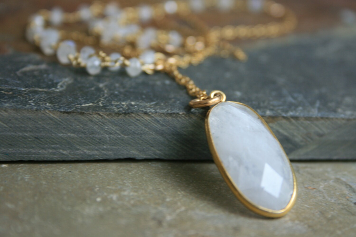 Moonstone Gold Gemstone Necklace