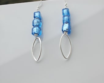 Venetian Murano Long Blue Glass Earrings
