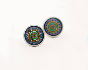 Colorful Stud Earrings - Mandala Stud Earrings - Multicolor Stud Earrings - Mandala Studs - Surgical Steel Earrings - Geometrical Studs
