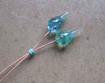 Lampwork Headpins - Glass Headpins - Parrot Glass Headpins - Copper wire - Glass Headpins Pair - SueBeads - Headpins