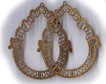 vintage brass FILIGREE two large TEARDROP shapes LIGHTWEIGHT you can use for earrings dangle stuff on them super unusual antique brass