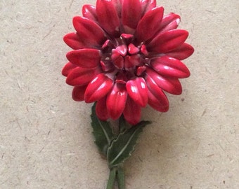 Retro Vintage Hot Pink Flower with Green Stem and Leaf