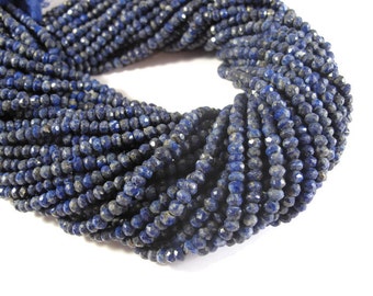 Lapis Lazuli Beads, Small Faceted Lapis Rondelles, 3mm - 4mm, 6.5 Inch Strand of Gemstones for Making Jewelry (R-Lap1)