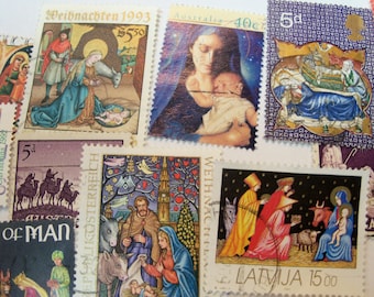 40 Christmas Postage Stamps, Postage Stamps, Nativity, Madonna, Vintage Stamps