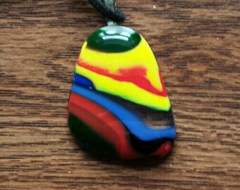 Fused Glass Necklace, colorful opalescent glass necklace, P104