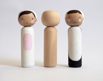 kokeshi doll, peg doll family, wooden toys, wooden peg doll, diy crafts, peg dolls , unfinished peg family, diy , blank wooden doll