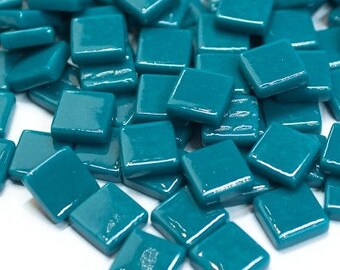 12mm (1/2") Dark Teal Recycled Glass Square Mosaic Tiles//Mosaic Supplies//Craft Supplies