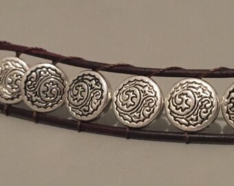 Leather & silver wrap bracelet