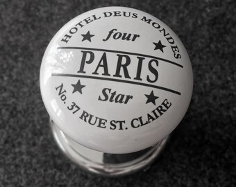 Vintage Made in France SOLID PORCELAIN Four Star Hotel Deus Mondes Paris Door KNOB. Original Hardware. Heavy. Solid. Decor or use.