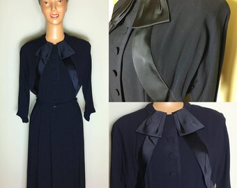 ORIGINAL 1940's RAYON Crepe Black Dress by Cohen Bros