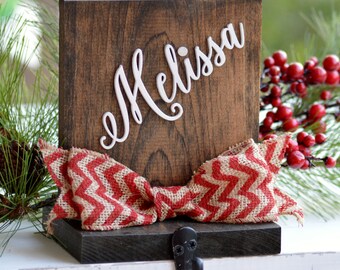 Personalized Stocking Holder, Wood Stocking Holder For Mantle Top, Rustic Christmas Decor, Stocking Label, Stocking Hanger, Stocking Hooks