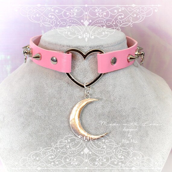 Bdsm Daddys Girl Choker Necklace Pink Faux Leather Heart