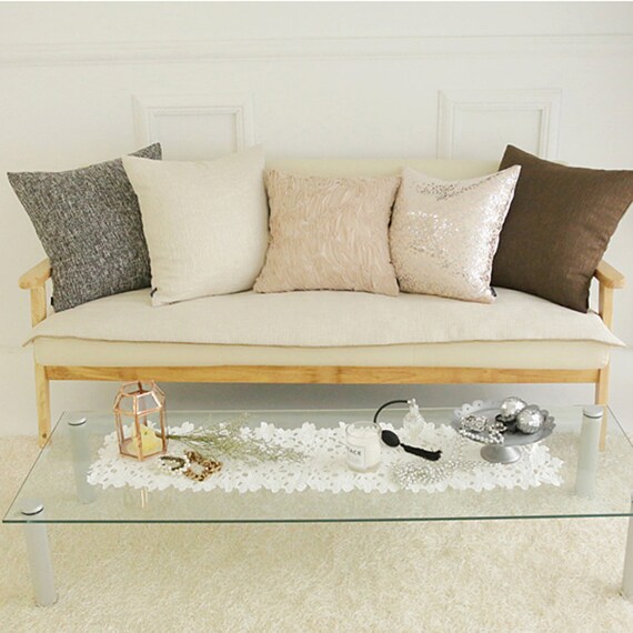 Beige Tweed Sofa Throw Pads Runner