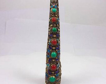 Vintage Solid Sterling Silver Chinese Mandarin Nail Protector Brooch Pin 1920s