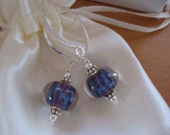Lampwork Earrings, Boro Lampwork Earrings, Purple Blue, Long Earrings, Handmade Lampwork, Handmade Sterling Earwires, Borosilicate Glass