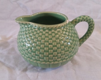 Bordallo Pinheiro creamer basket weave/green creamer/basketwave creamer/bordallo pinheiro/green ceramic creamer/basketweave creamer