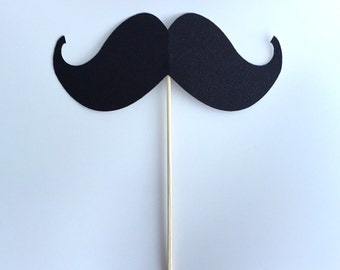 Moustache Cake Topper / Black Glitter Stache Mo cake topper