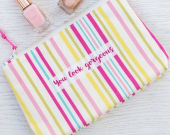 Personalised Striped Design Make Up Bag - cosmetic bag - personalized makeup bag - beauty bag - gift for daughter - girl's makeup bag