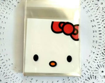 20 Hello kitty mini Cookie bags ,cello bag,clear plastic bag,adhesive (6.5 x 9 cm.)