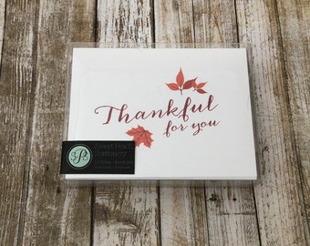 Red Orange Brown Fall Leaves Thank You Folded Notecards - Fall Foliage Give Thanks - Set of 10