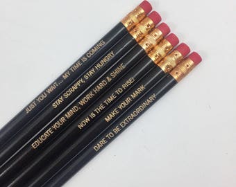 Dare to be extraordinary inspirational quote engraved pencils in black 6. back to school, stocking stuffers, grad gift